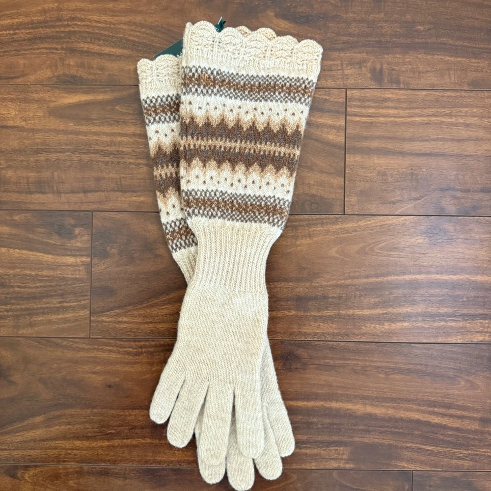 Lauren Ralph Lauren Long Knit Fair Isle Lambswool Gloves Scalloped 469N44 NEW - Picture 2 of 8
